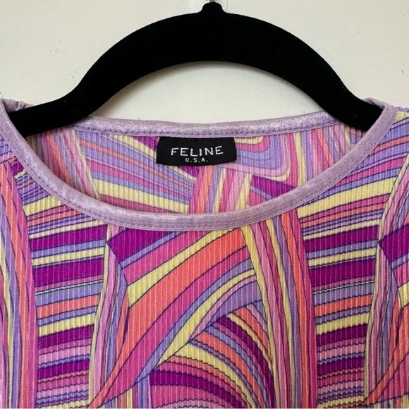 Vintage Feline USA 80s Pattern Tank Top with Lace Trim - Picture 4 of 5